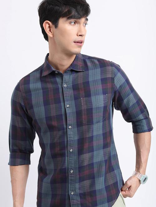 men long sleeved checkered casual shirt - 21486945 - Very Small Image - 1