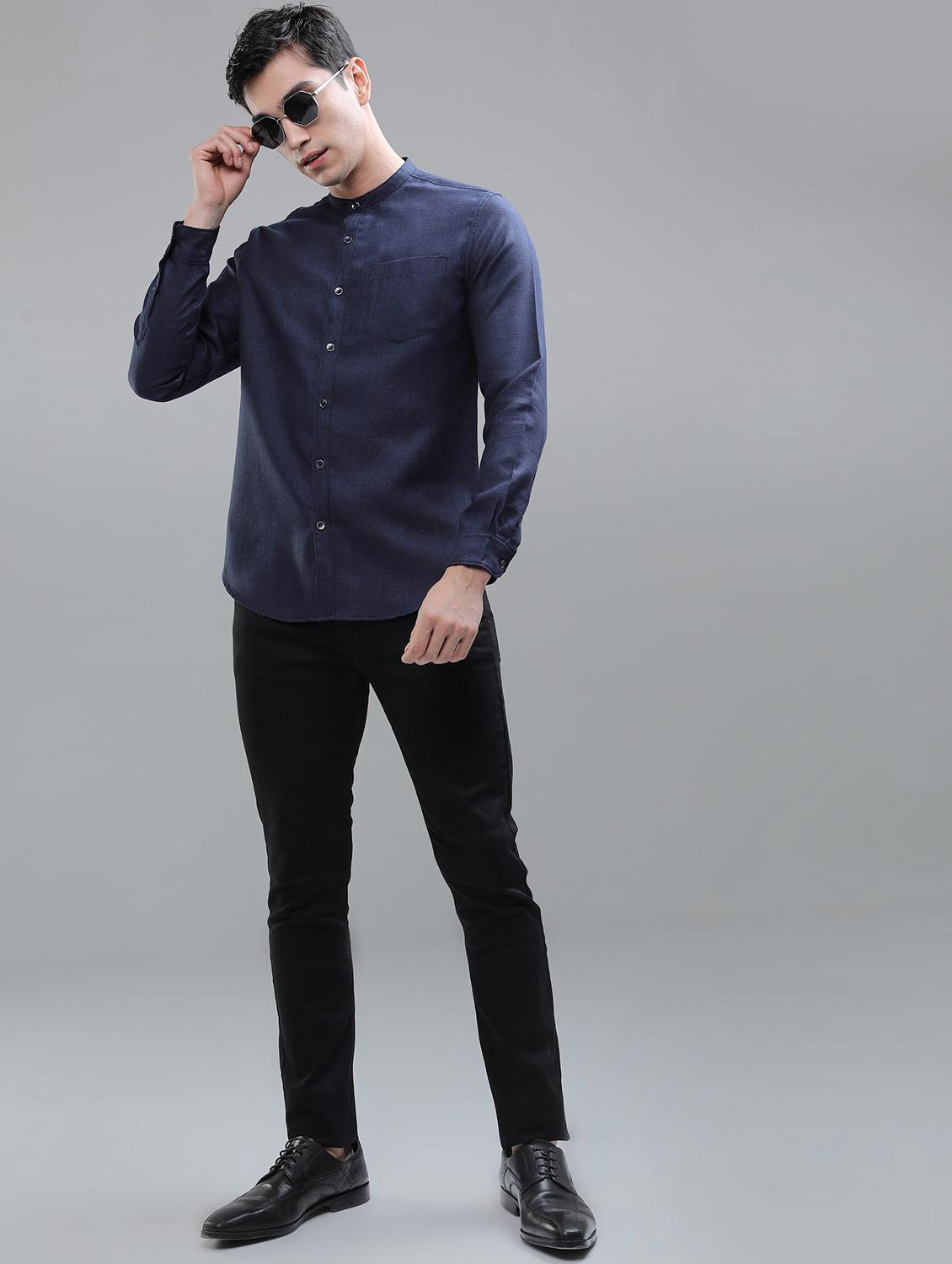 men mandarin neck solid casual shirt - 21487097 - Standard Image - 4