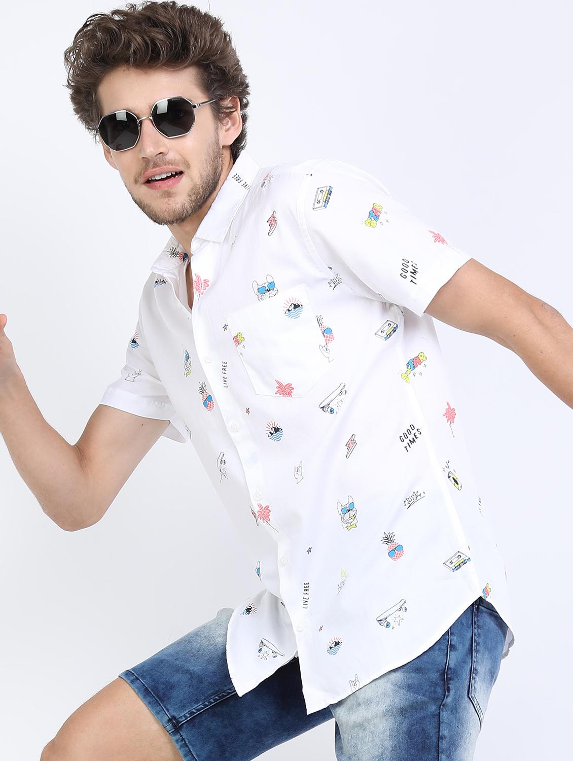 men collared printed casual shirt - 21487107 - Standard Image - 1