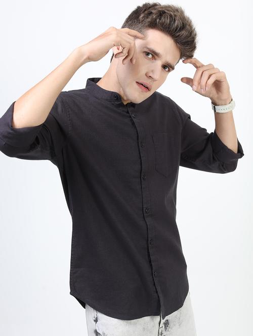 men black mandarin neck casual shirts - 21487161 - Very Small Image - 1