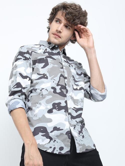 men long sleeved camouflage printed casual shirt - 21487453 - Very Small Image - 1