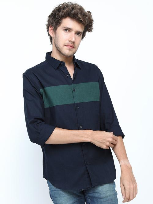 men long sleeved color block casual shirt - 21487476 - Very Small Image - 1