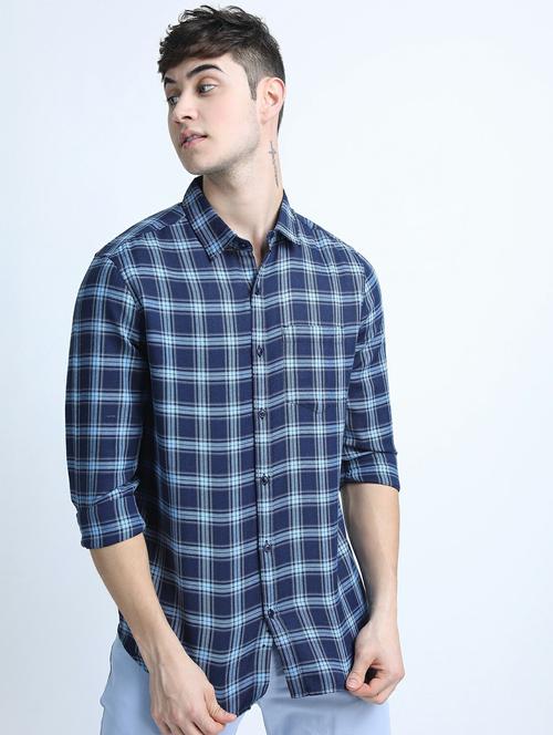 men long sleeved checkered casual shirt - 21487525 - Very Small Image - 1