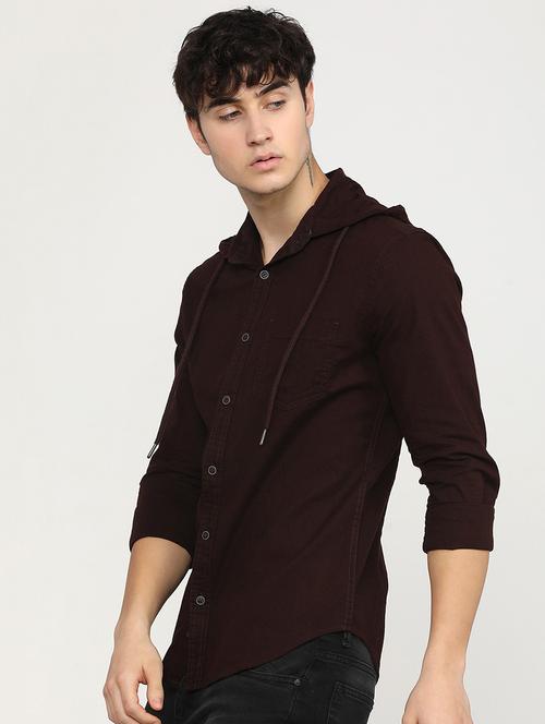men hooded solid casual shirt - 21487638 - Very Small Image - 1