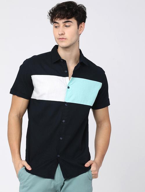 men collared color block casual shirt - 21487654 - Very Small Image - 1
