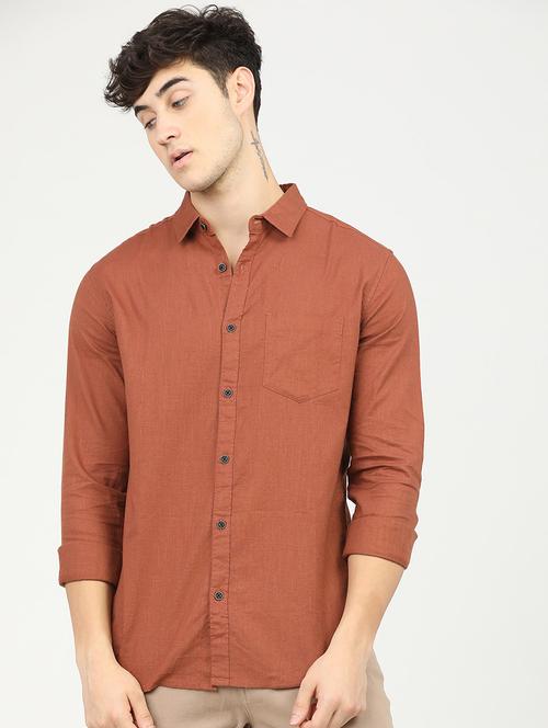 brown cotton blend casual shirt - 21487704 - Very Small Image - 1
