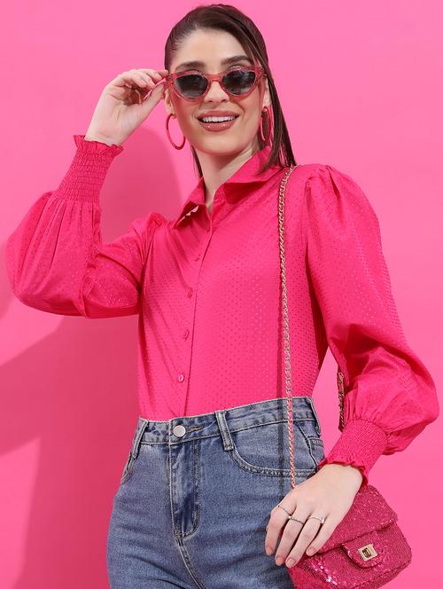 women pink cotton blend regular shirt - 21488075 - Very Small Image - 1