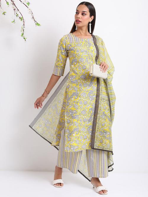 Women Yellow Kurta Palazzo Set With Dupatta - 21488158 - Very Small Image - 1