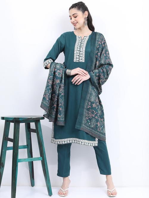 women teal kurta pant set with dupatta - 21488251 - Very Small Image - 1