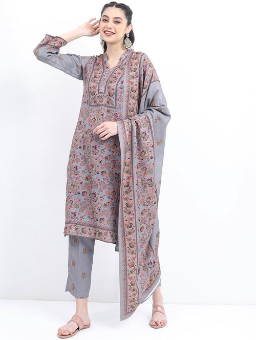women grey kurta pant set with dupatta - 21488256 - Very Small Image - 1