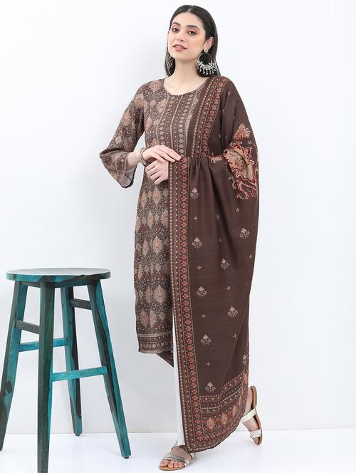 women brown kurta pant set with dupatta - 21488270 - Very Small Image - 1