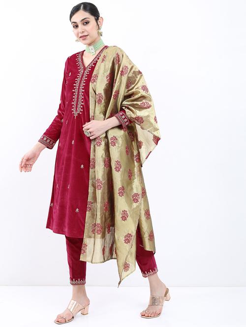 women solid with work long sleeve kurta pant with dupatta set - 21488304 - Very Small Image - 1