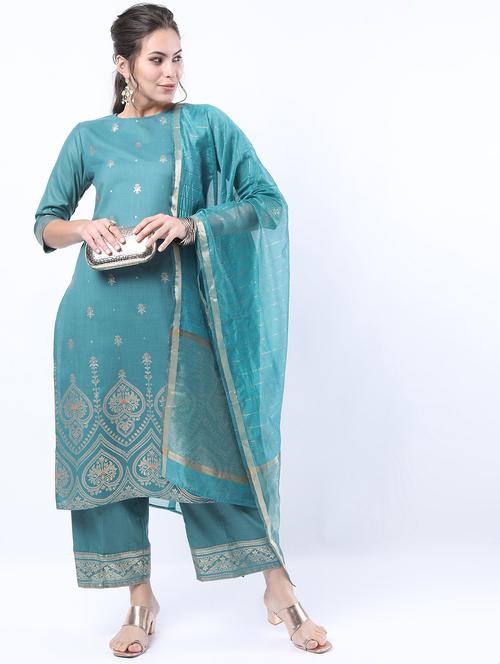 blue foil print kurta pant set - 21488332 - Very Small Image - 1