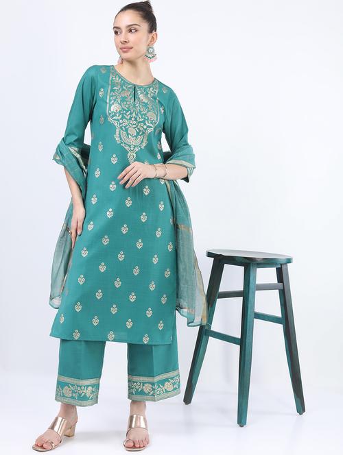 women turquoise kurta pant set with dupatta - 21488339 - Very Small Image - 1