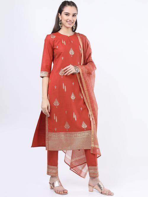 orange self-designed kurta pant set - 21488347 - Very Small Image - 1