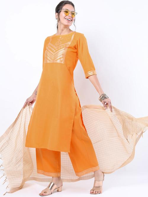 women orange kurta palazzo set with dupatta - 21488378 - Very Small Image - 1
