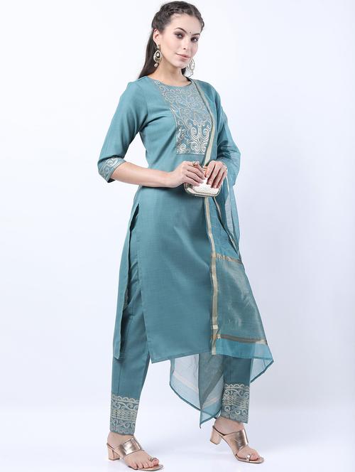 women light blue kurta pant set with dupatta - 21488392 - Very Small Image - 1