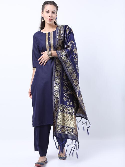 women navy blue kurta pant set with dupatta - 21488406 - Very Small Image - 1