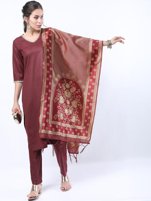 women maroon kurta pant set with dupatta - 21488414 - Very Small Image - 1