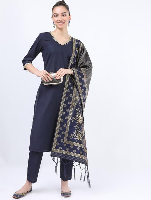 women navy blue kurta pant set with dupatta - 21488415 - Very Small Image - 1