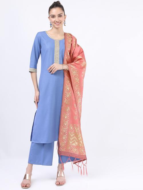 women light blue kurta palazzo set with dupatta - 21488419 - Very Small Image - 1