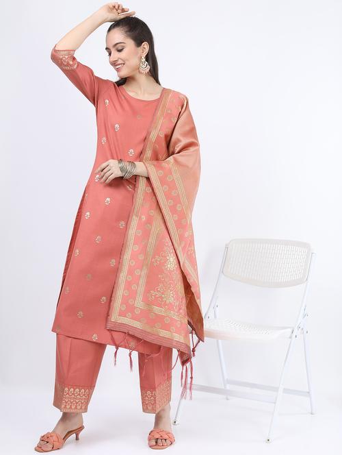 women coral kurta pant set with dupatta - 21488427 - Very Small Image - 1