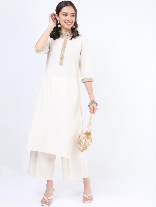white mirror work kurta pant set - 21488429 - Very Small Image - 1