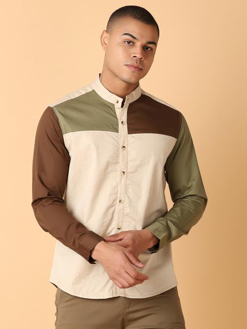 men long sleeves color block casual shirt - 21489445 - Very Small Image - 1