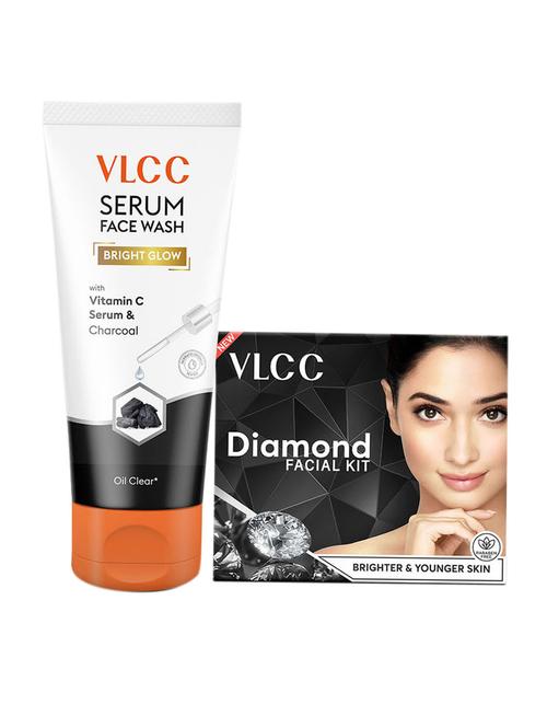 diamond facial kit with diamond bhasma & bright glow serum facewash with vitamin c serum & charcoal  - 21489623 - Very Small Image - 1