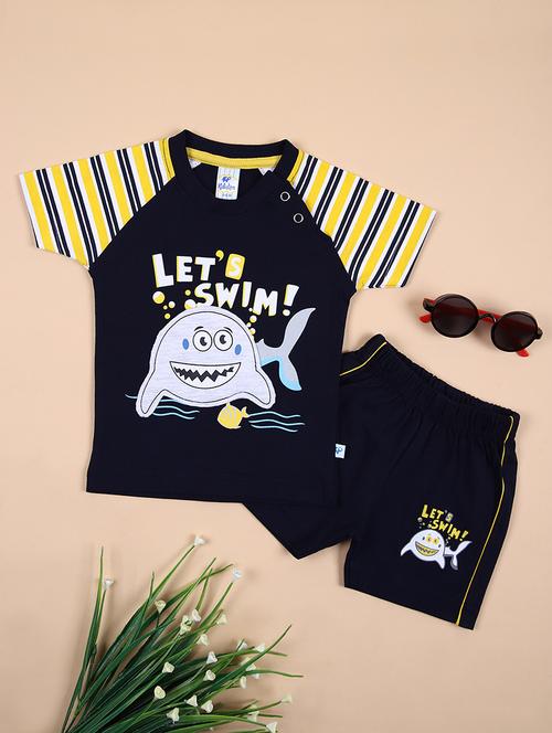 Boys Navy Blue Printed Shorts Set - 21490228 - Very Small Image - 1