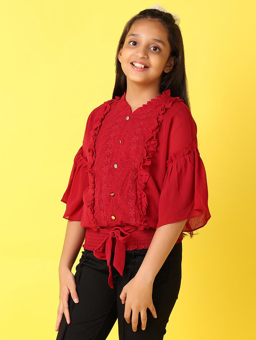 girls embroidered three quarter sleeves top - 21491115 - Zoom Image - 2