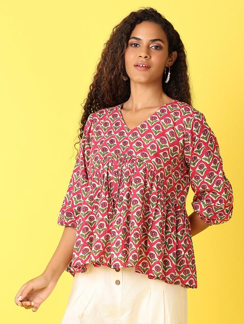 women printed three quarter sleeves flared top - 21491483 - Very Small Image - 1
