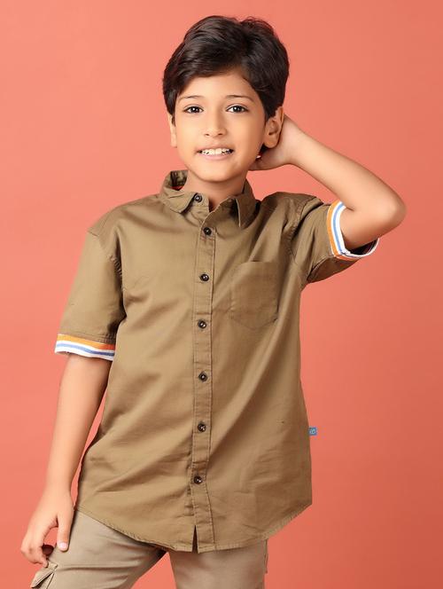 boys brown solid shirt - 21491802 - Very Small Image - 1
