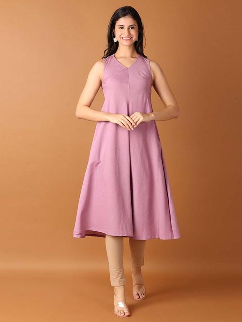 women lavender solid a-line kurta - 21493047 - Very Small Image - 1