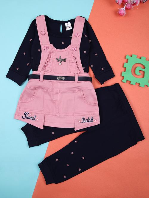 girls printed long sleeves dungaree full length set - 21493162 - Very Small Image - 1