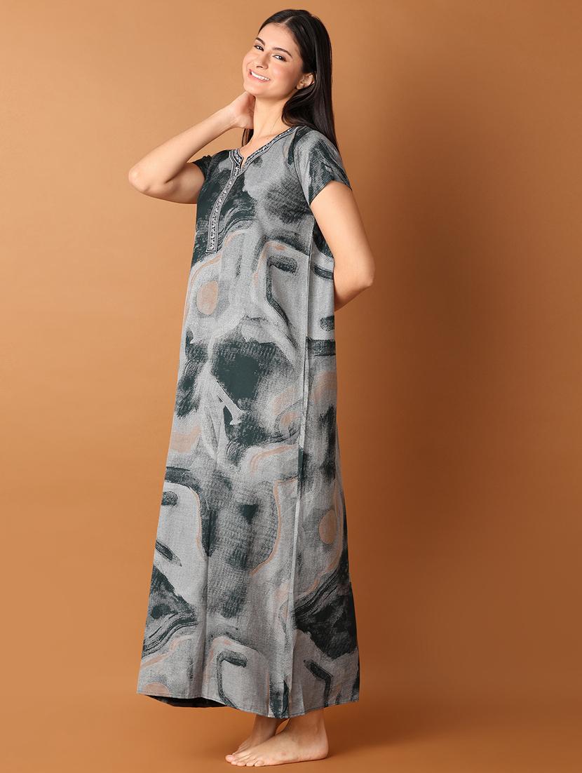 women printed short sleeves nighty - 21493283 - Zoom Image - 2