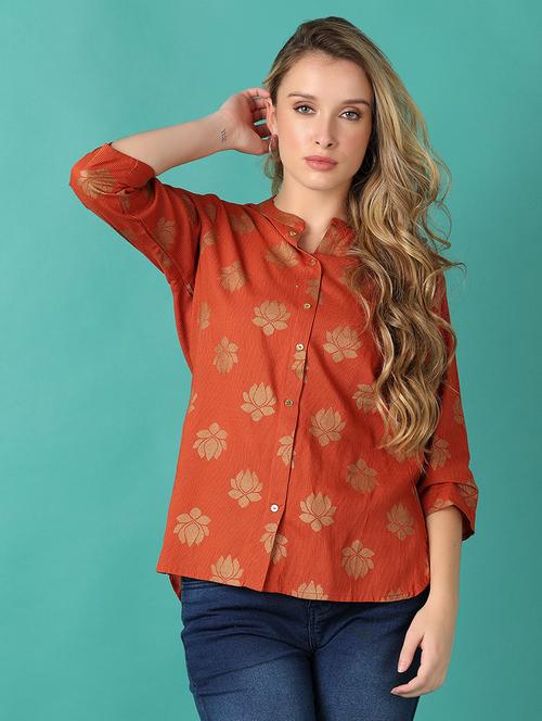 women brown floral printed shirt top - 21493430 - Very Small Image - 1