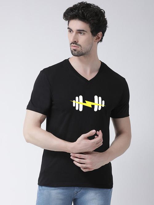 men v-neck chest print t-shirt - 21493929 - Very Small Image - 1