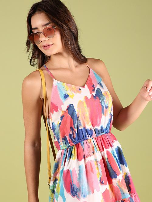 women printed shoulder strap tiered dress - 21493962 - Very Small Image - 1