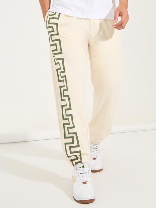 men cream graphic full length track pant - 21494216 - Very Small Image - 1