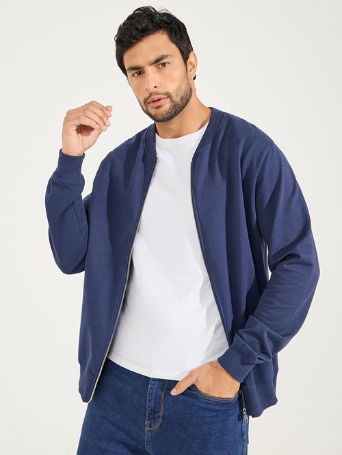 men solid navy blue cotton casual jacket - 21494293 - Very Small Image - 1
