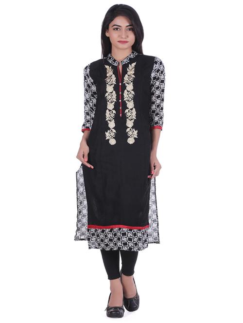 black embroidered straight kurta - 21494658 - Very Small Image - 1
