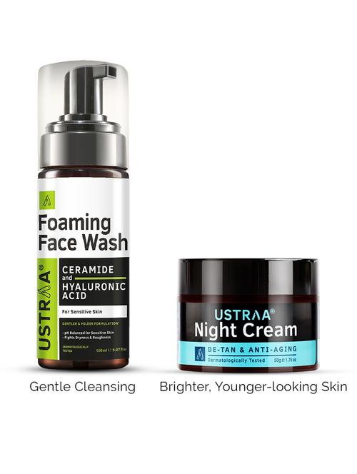 pack of 2 foaming face wash for sensitive skin & night cream de-tan and anti-aging - 21494660 - Very Small Image - 1