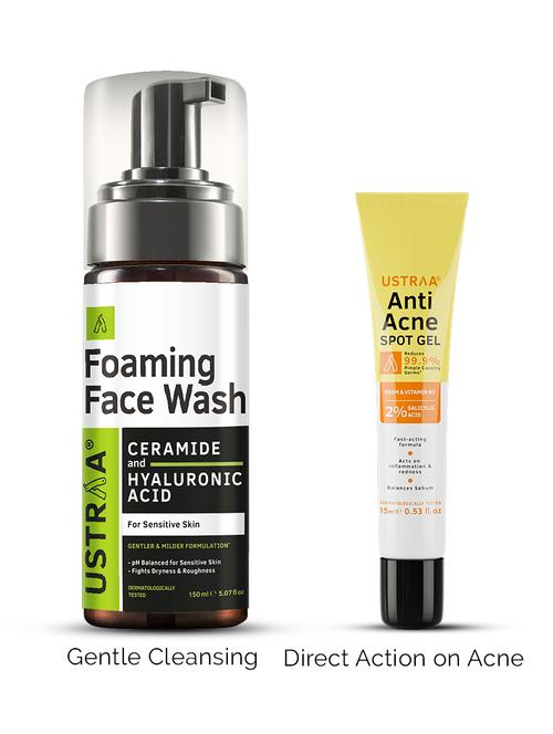 pack of 2 foaming face wash for sensitive skin & anti-acne spot gel  - 21494663 - Very Small Image - 1