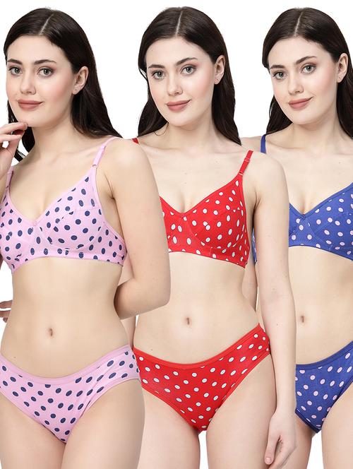 women printed pack of 3 bra and panty set - 21495098 - Very Small Image - 1