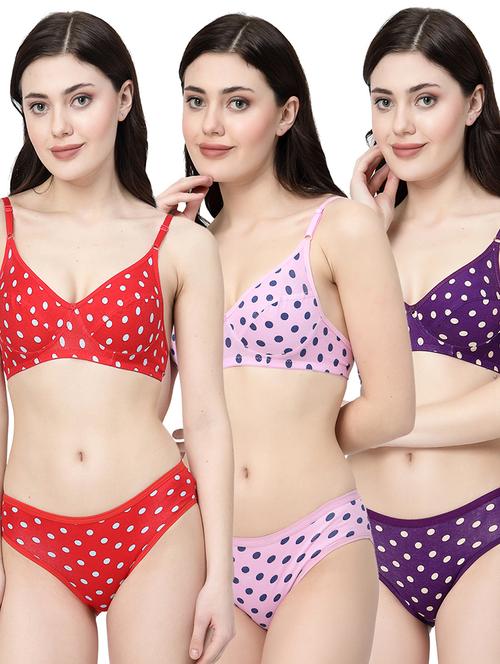 women printed pack of 3 bra and panty set - 21495107 - Very Small Image - 1