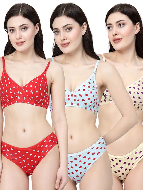women printed pack of 3 bra and panty set - 21495110 - Very Small Image - 1