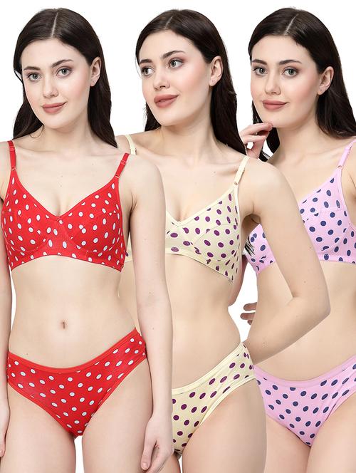 women printed pack of 3 bra and panty set - 21495111 - Very Small Image - 1