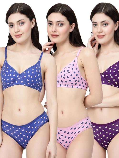 women printed pack of 3 bra and panty set - 21495112 - Very Small Image - 1