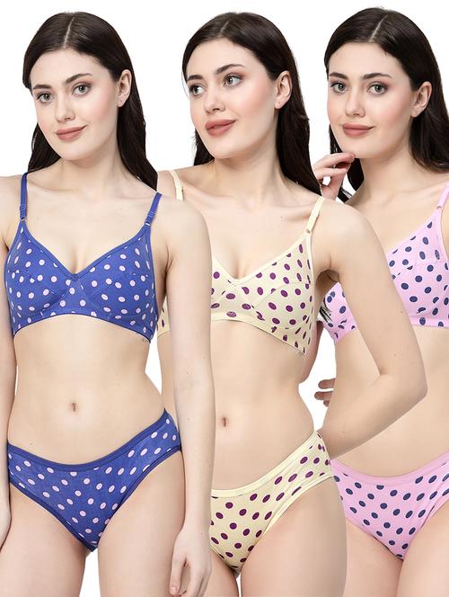 women printed pack of 3 bra and panty set - 21495116 - Very Small Image - 1